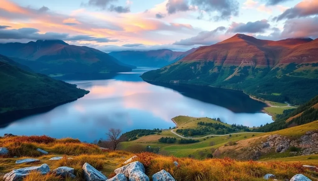 An image of Killarney National Park's scenic lakes and mountains