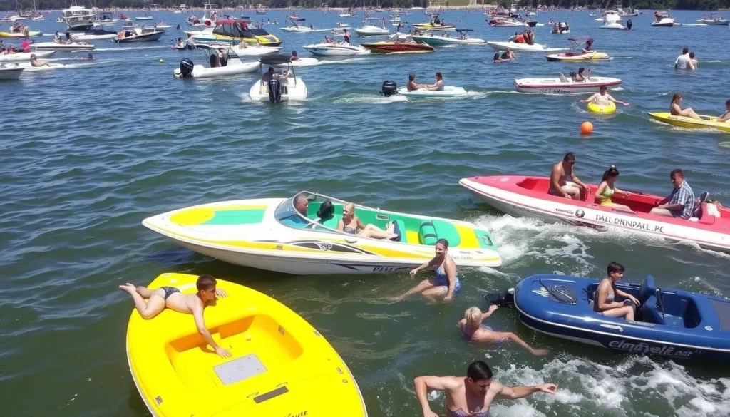 An image of Lake of the Ozarks with boats and people enjoying water activities