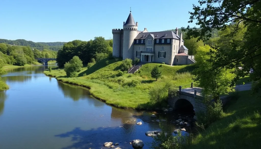 An image of Loveland Castle, a medieval-style castle situated on a hill overlooking the Little Miami River.