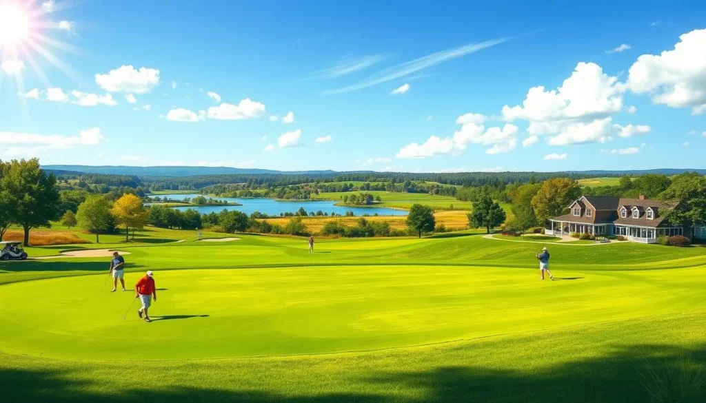 An image of Mallard Pointe Golf Course with golfers on the green