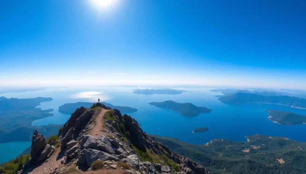 An image of Mt. Konocti's summit with a panoramic view of Clear Lake.