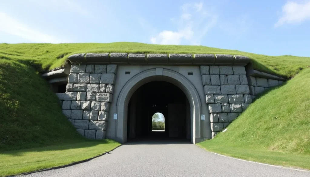 An image of Newgrange's entrance, highlighting its unique architectural features