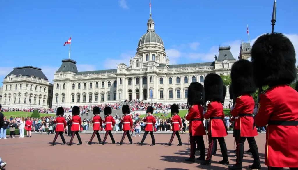 An image of Parliament Hill with the Changing of the Guard ceremony