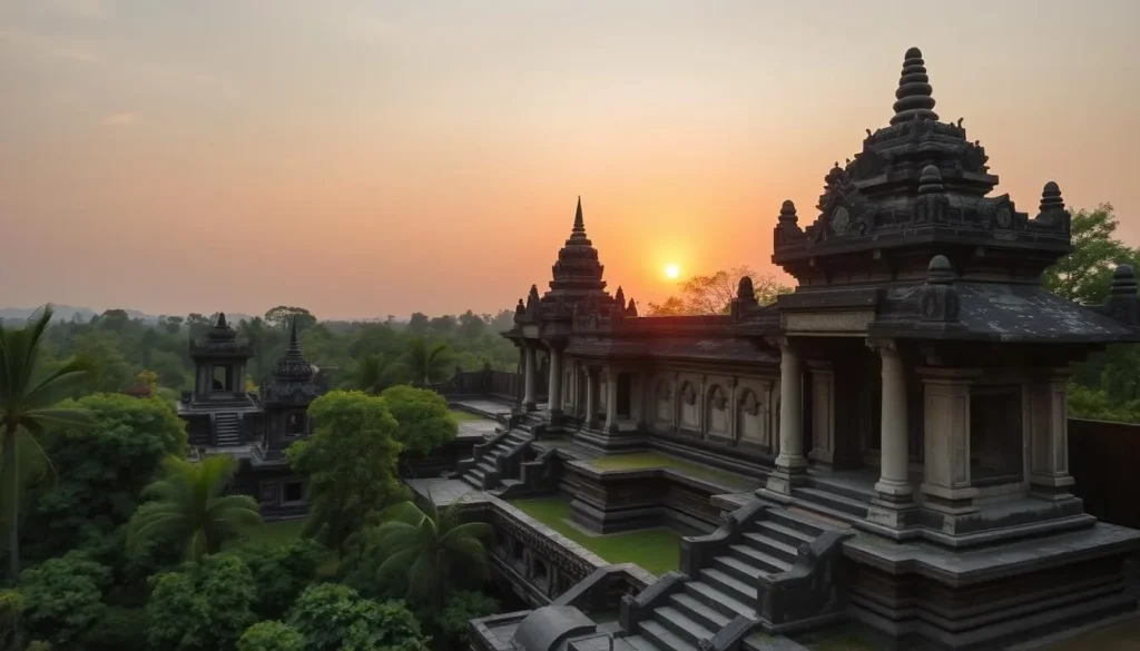 An image of Phnom Chisor temple complex, featuring well-preserved ruins and structures