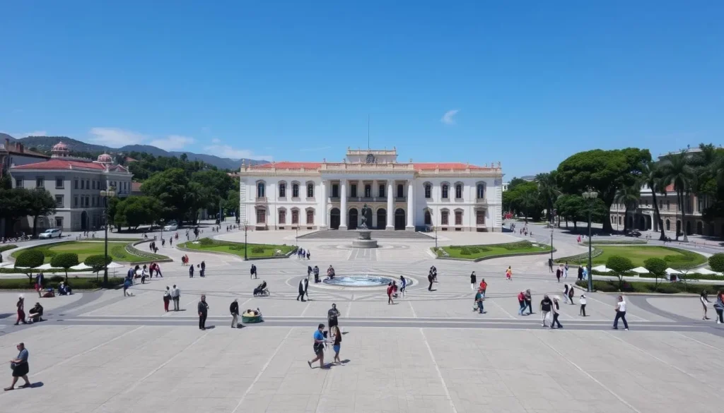 An image of Plaza Cívica or the Government Palace.