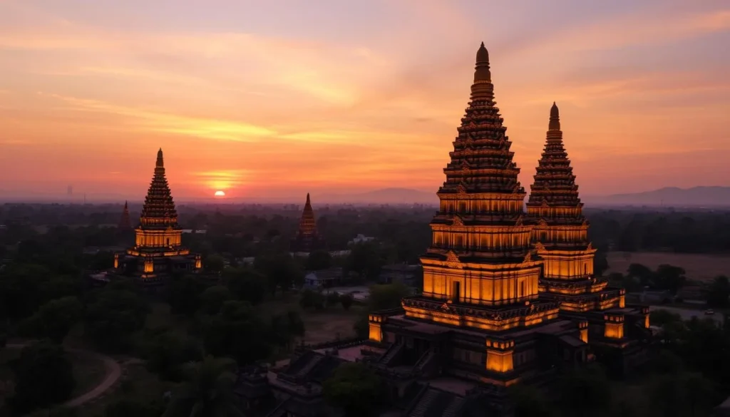 An image of Po Nagar Cham Towers at sunset