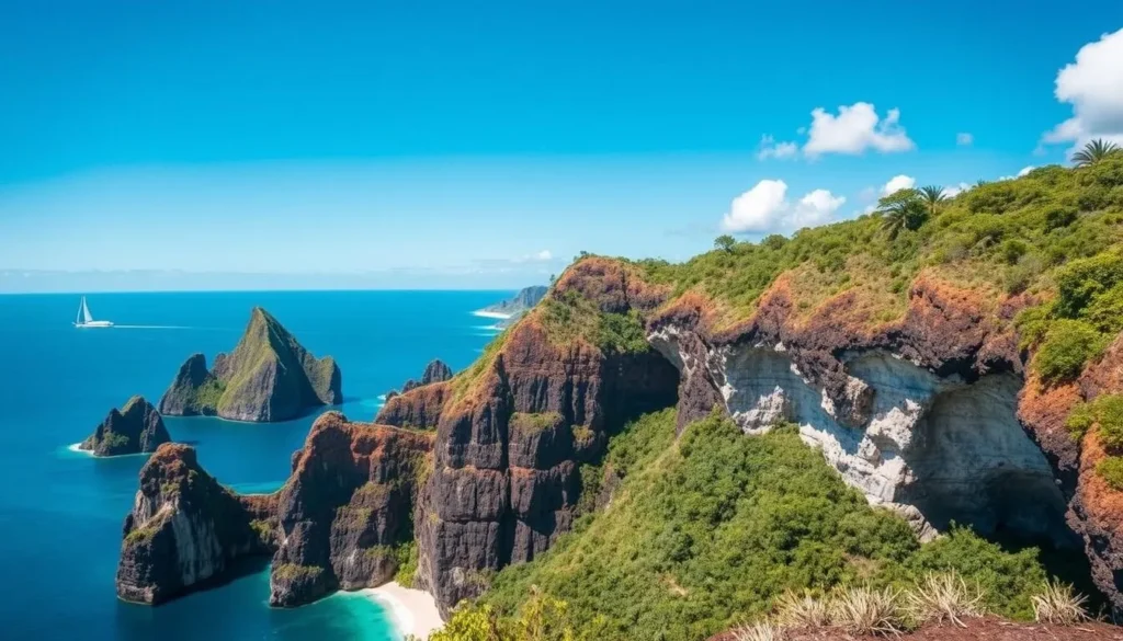 An image of Rurutu island's limestone cliffs and caves