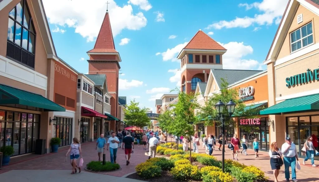 An image of Southaven Towne Center's picturesque outdoor shopping environment.