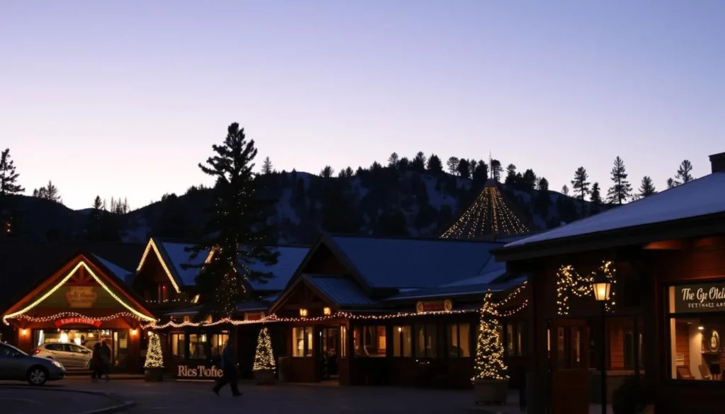 An image of The Village in Big Bear Lake, showcasing its charming atmosphere and twinkling lights.