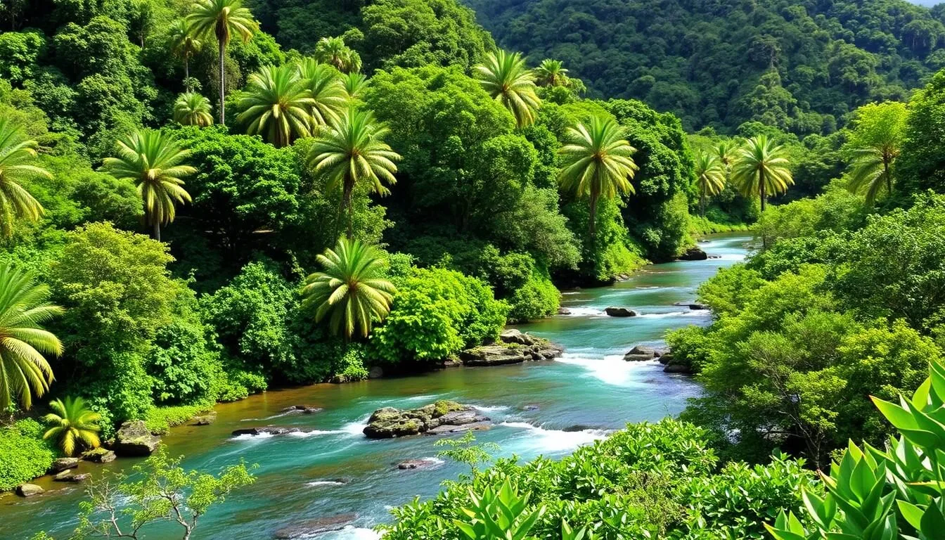 An image of Wailua River State Park with lush greenery and a serene river view.