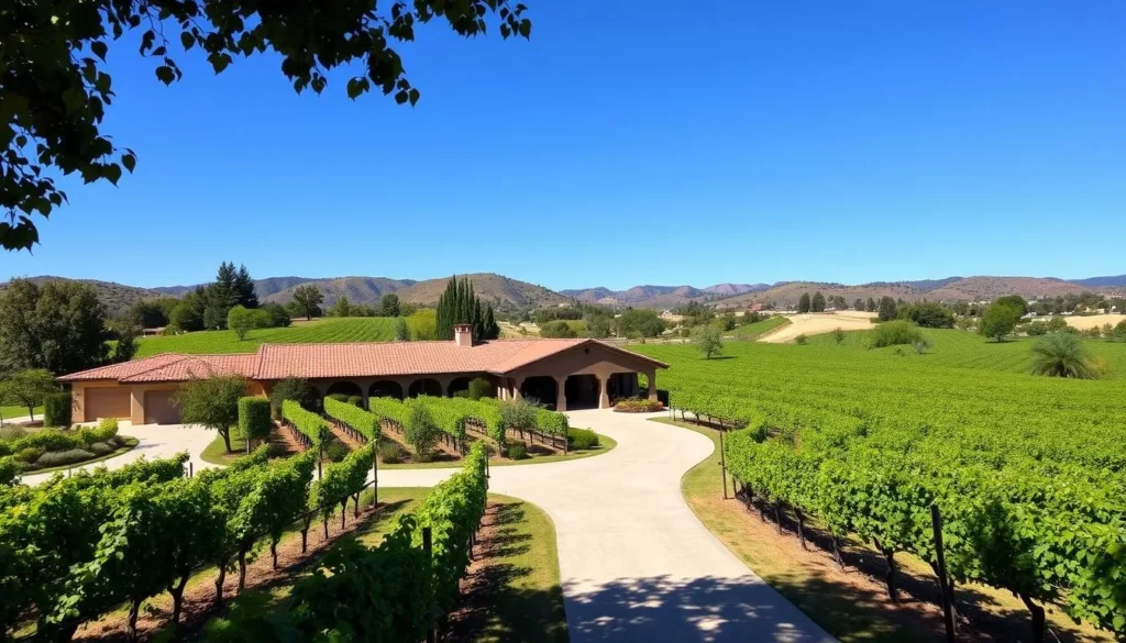 An image of a Temecula winery with a beautiful vineyard view
