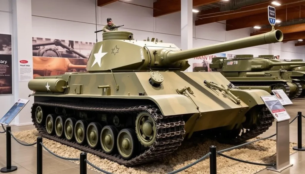 An image of a World War II tank on display at the Heartland Museum of Military Vehicles.