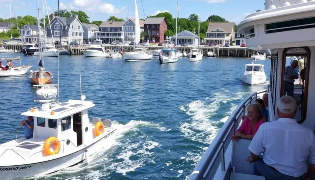 An image of a boat tour in Hampton Harbor, showcasing the local maritime activities.