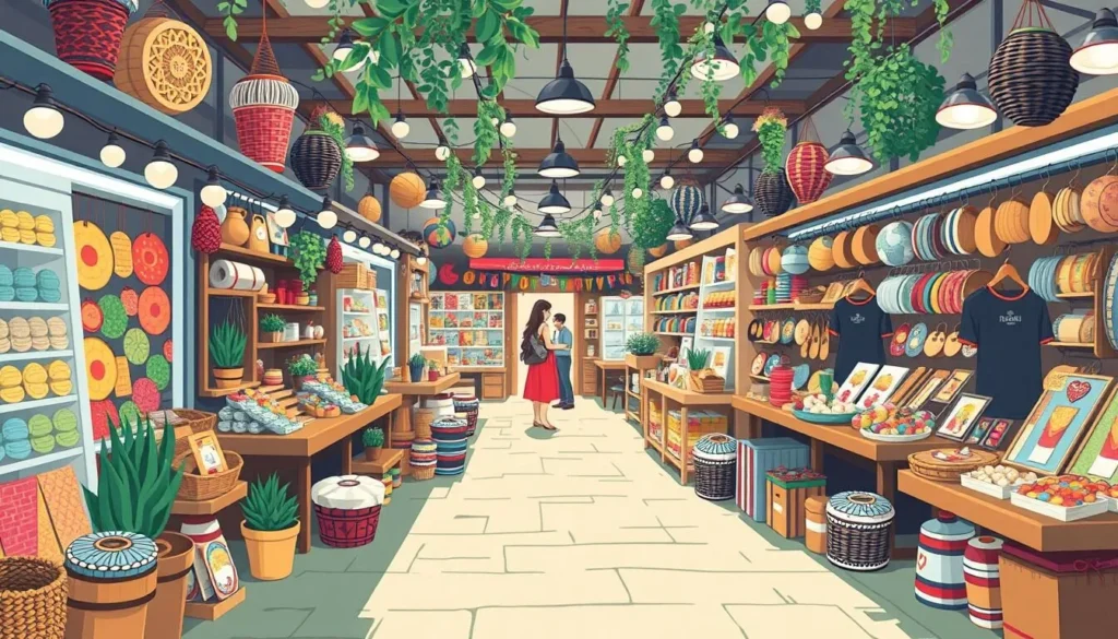 An image of a boutique marketplace with various vendors and unique items