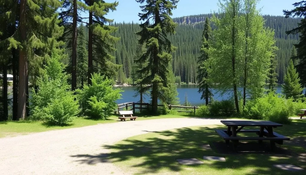 An image of a campsite at Trillium Lake Campground with a serene lake view