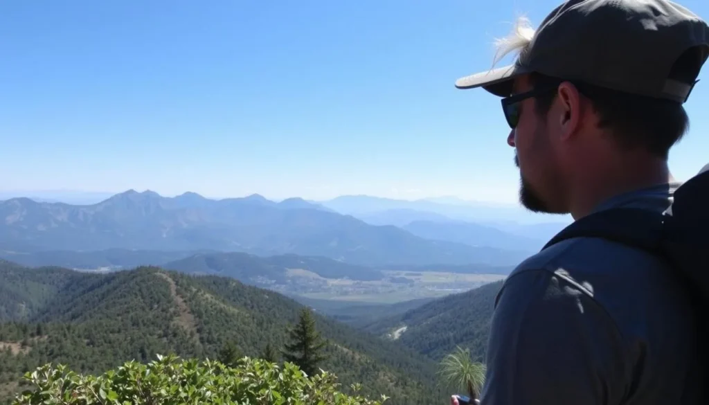 An image of a hiker enjoying a panoramic view from a trail in Bear Valley Range