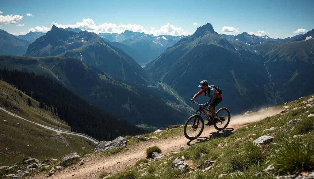 An image of a mountain biker navigating through the scenic trails of Andermatt