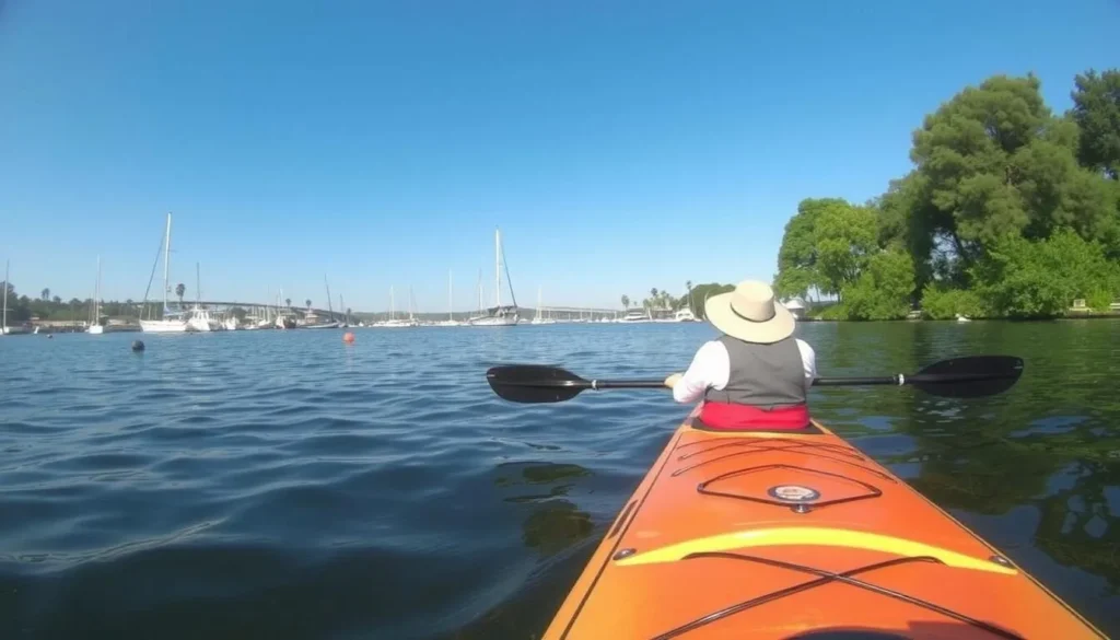 An image of a person kayaking in the Ventura Harbor