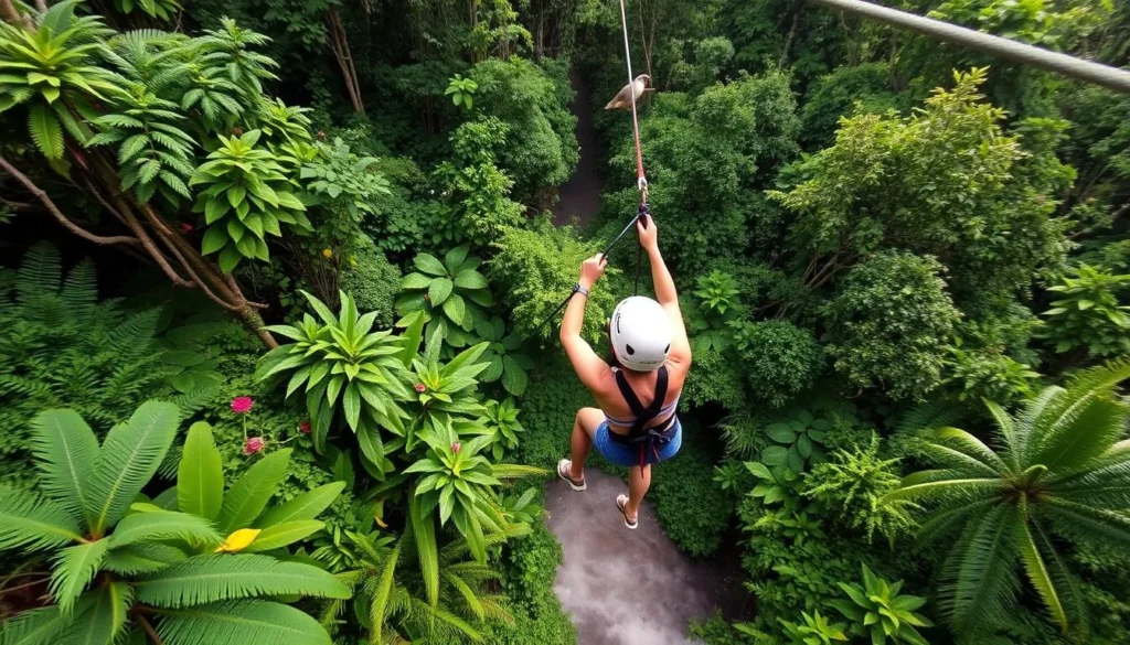 An image of a person ziplining through the Daintree Rainforest canopy