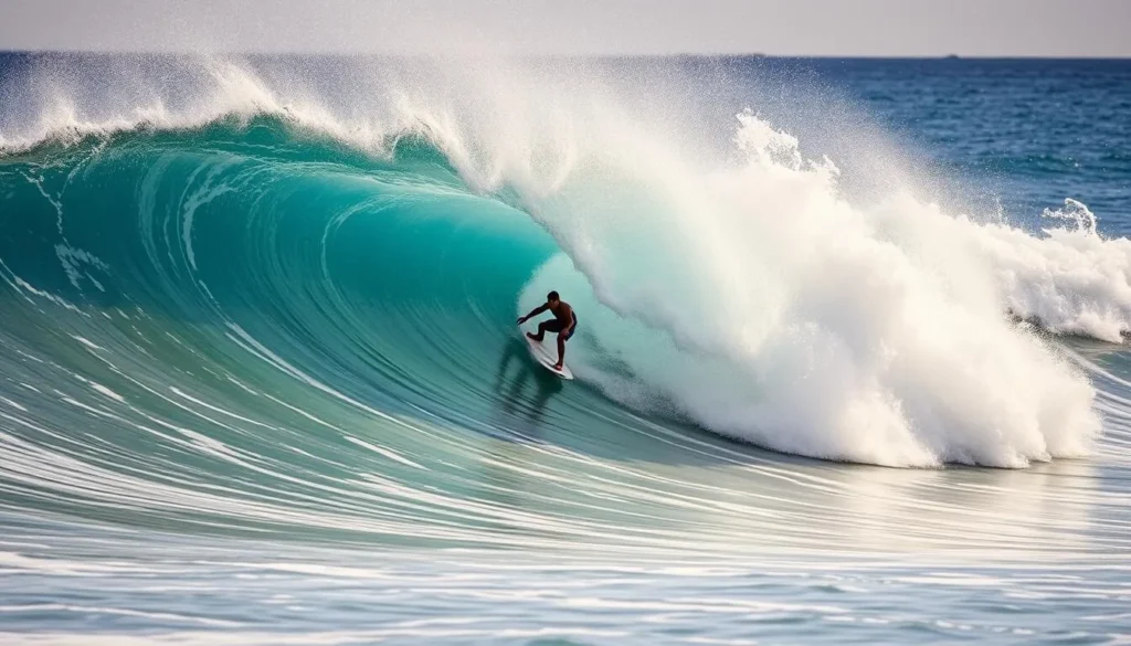 An image of a surfer riding a wave at Kahanamoku Beach