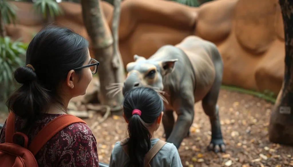 An image of a visitor observing a rare animal at Chattogram Zoo