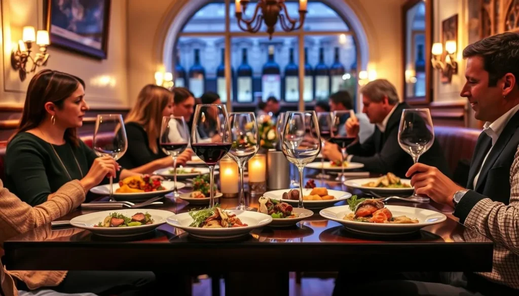 An image of a wine and food pairing experience in a Bordeaux restaurant.