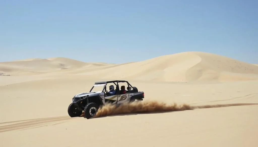 An image of an off-road vehicle navigating through the sandy dunes of the Dunes Vehicle Recreation Area.