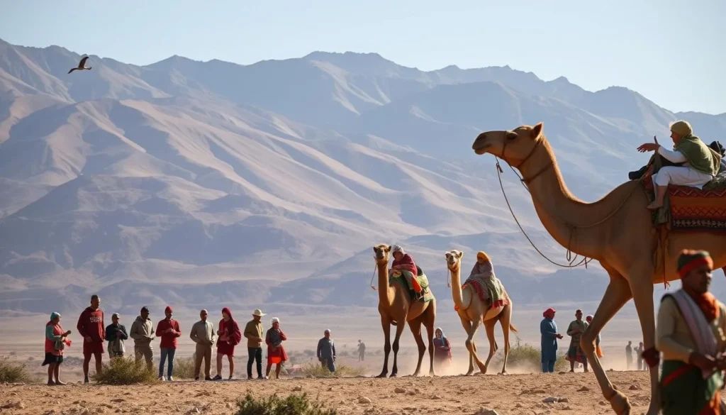 An image of camel racing in the Tibesti Mountains, highlighting the local culture and activities.