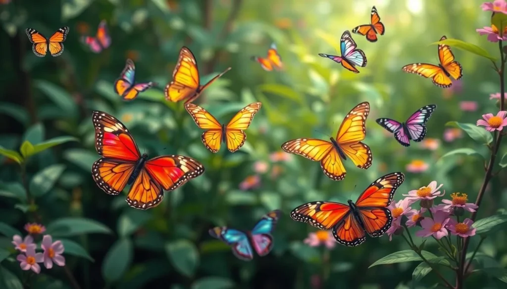 An image of colorful butterflies flying within the Butterfly Park Bangladesh