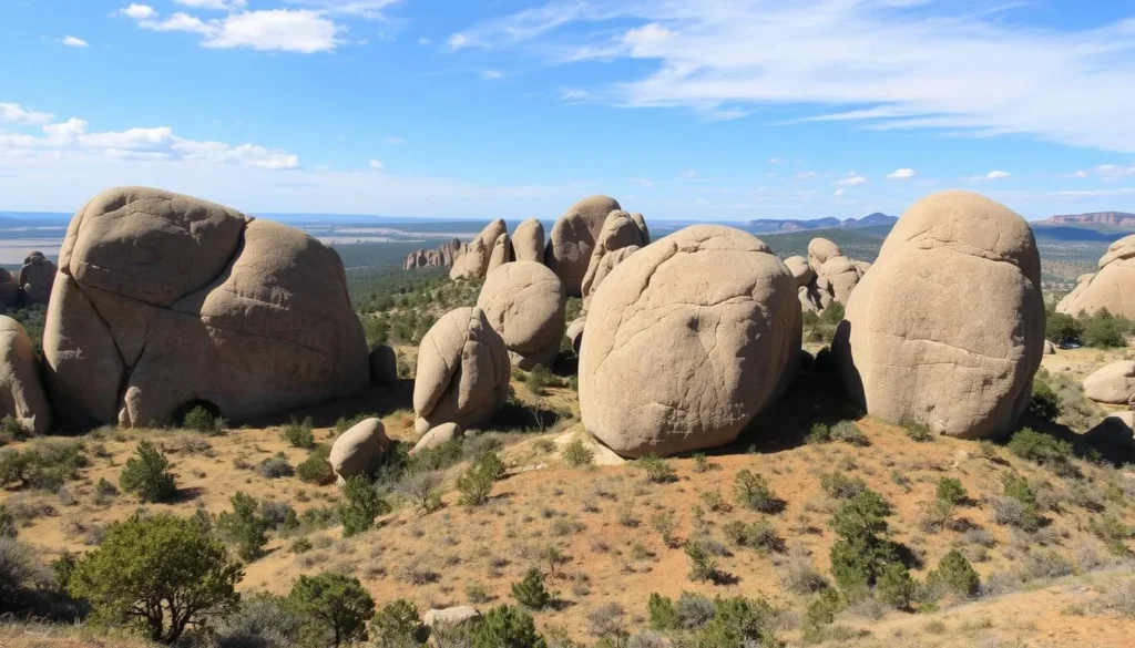 An image of giant granite rocks at Elephant Rocks State Park