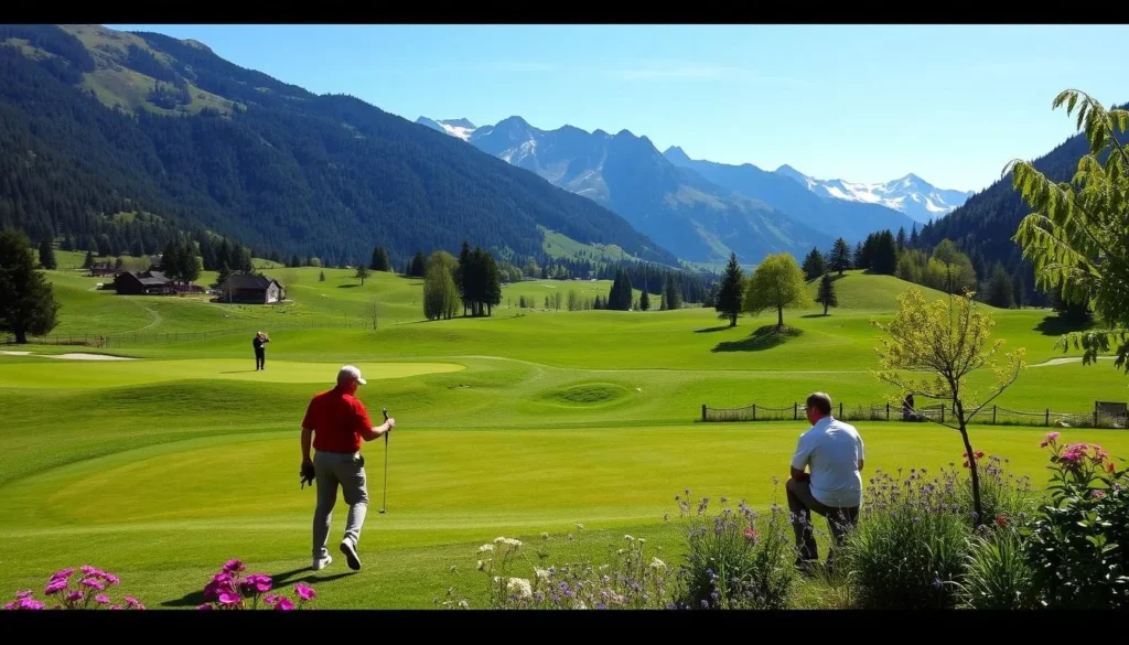 An image of golfers playing at the Andermatt Golf Course
