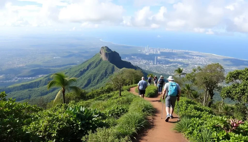 An image of hikers ascending the Diamond Head Summit Trail