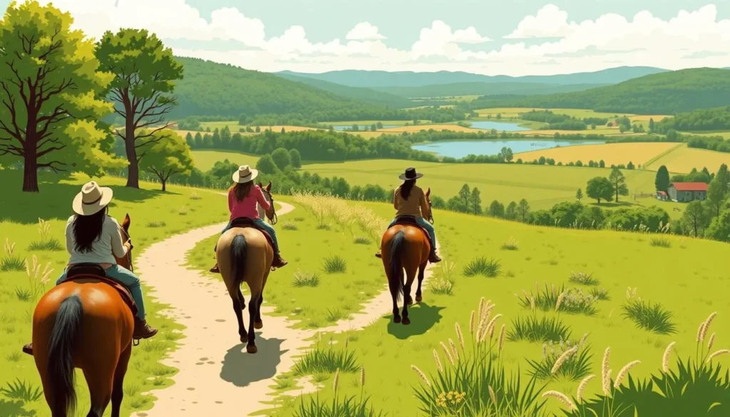 An image of horseback riders on a trail at Baldwin Lake Stables