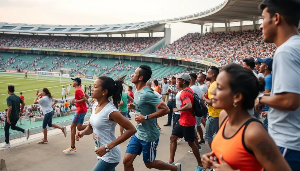 An image of people jogging or watching a football match at Yakubu Gowon Stadium