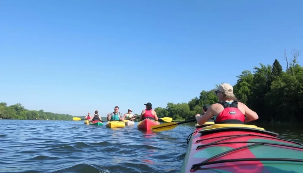 An image of people kayaking on the Mississippi River.