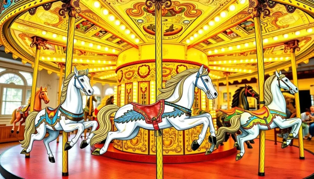 An image of the Albany Historic Carousel & Museum, showcasing its beautifully crafted carousel animals.