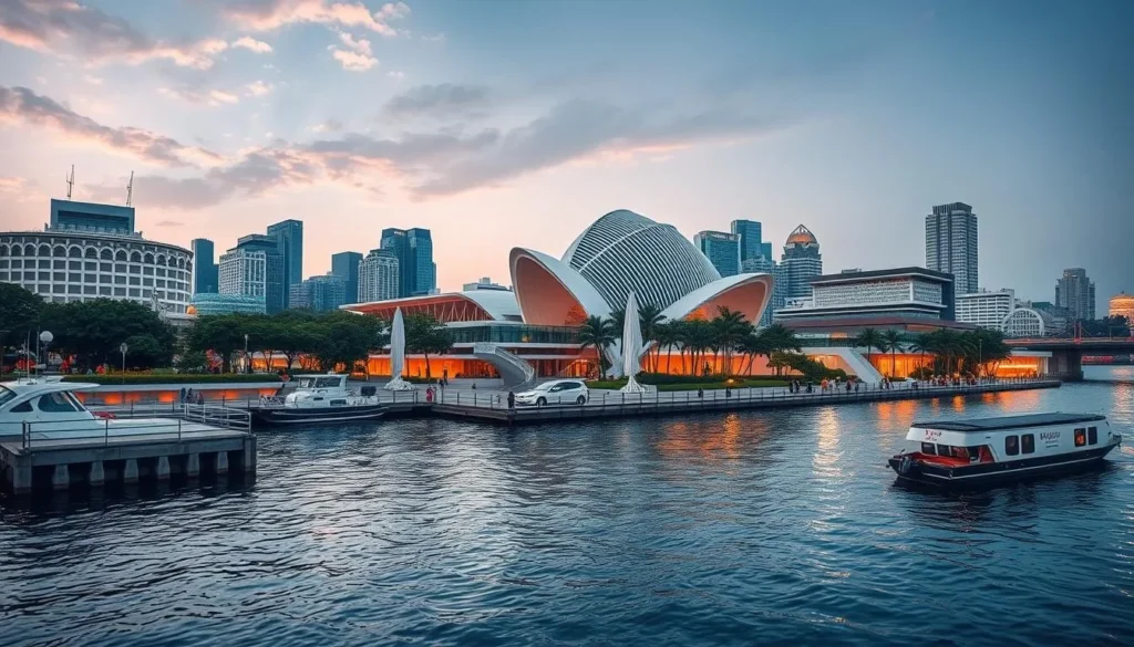 An image of the Asian Civilisations Museum's waterfront location with the Singapore River in the background