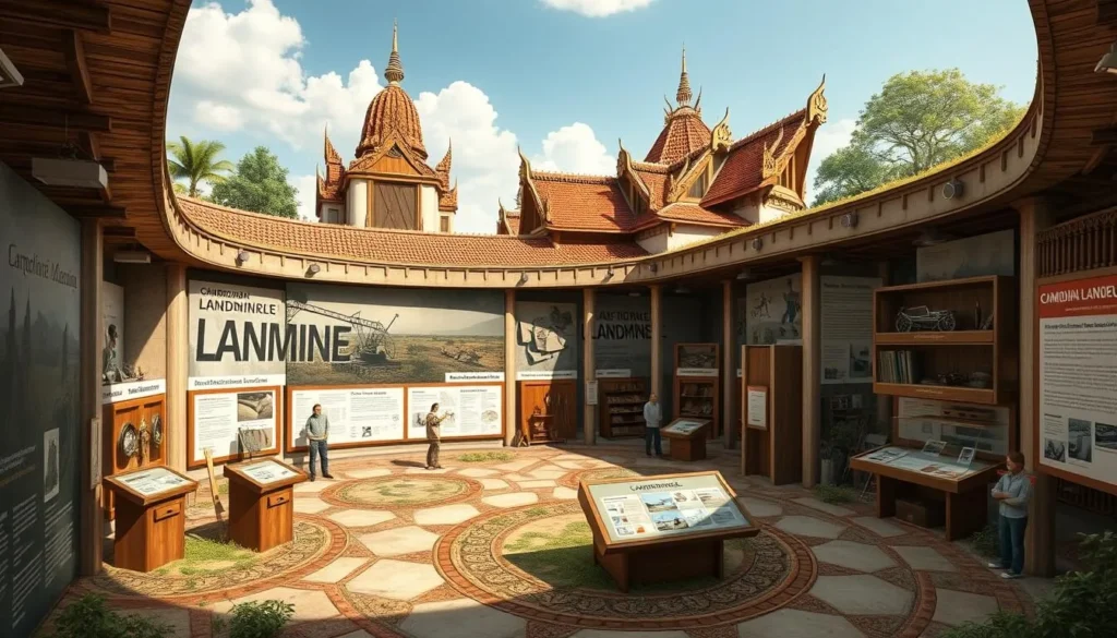 An image of the Cambodian Landmine Museum with exhibits on the history of landmines