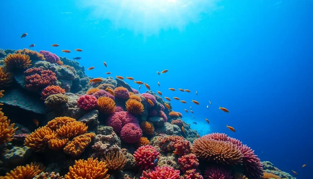 An image of the Cham Islands with coral reefs and tropical fish
