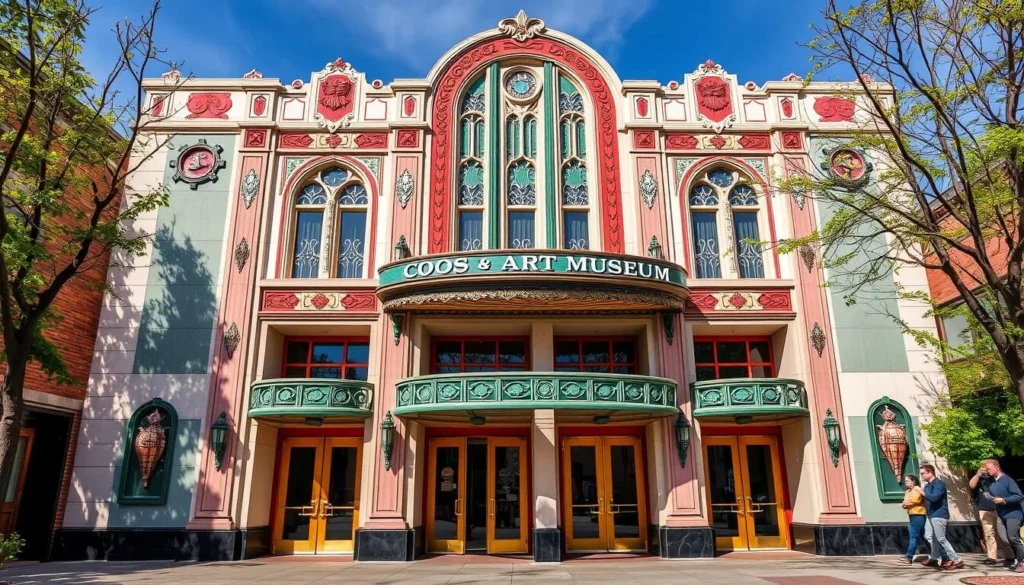An image of the Coos Art Museum's art deco facade
