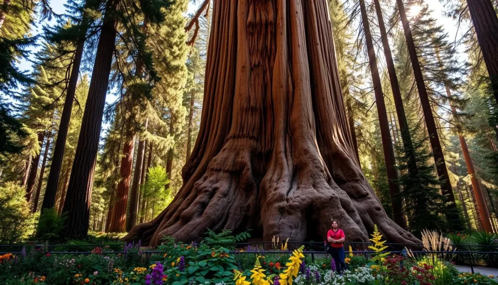 An image of the General Sherman Tree in Sequoia National Park, surrounded by a lush forest.