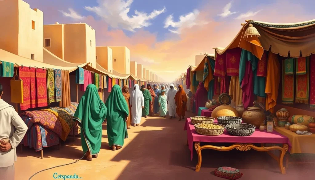 An image of the Grand Marché, showcasing the colorful textiles and traditional Chadian products