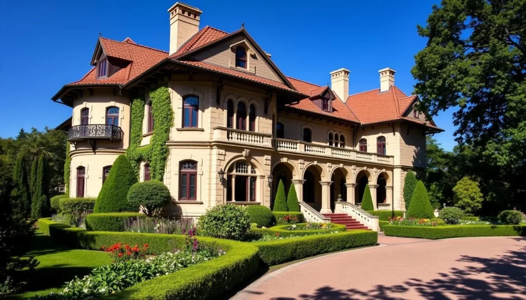 An image of the Harry Packer Mansion Inn, showcasing its stunning Italianate architecture and beautifully manicured gardens.