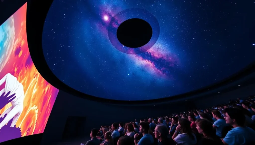 An image of the 'Imiloa Astronomy Center's planetarium with a show in progress