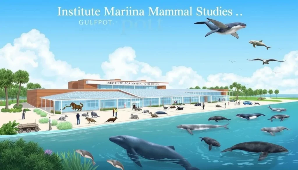 An image of the Institute for Marine Mammal Studies in Gulfport, showcasing its facilities and marine mammals.
