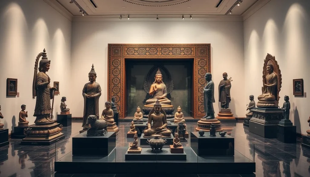 An image of the Kabul Museum's collection, featuring Buddhist sculptures and Islamic art