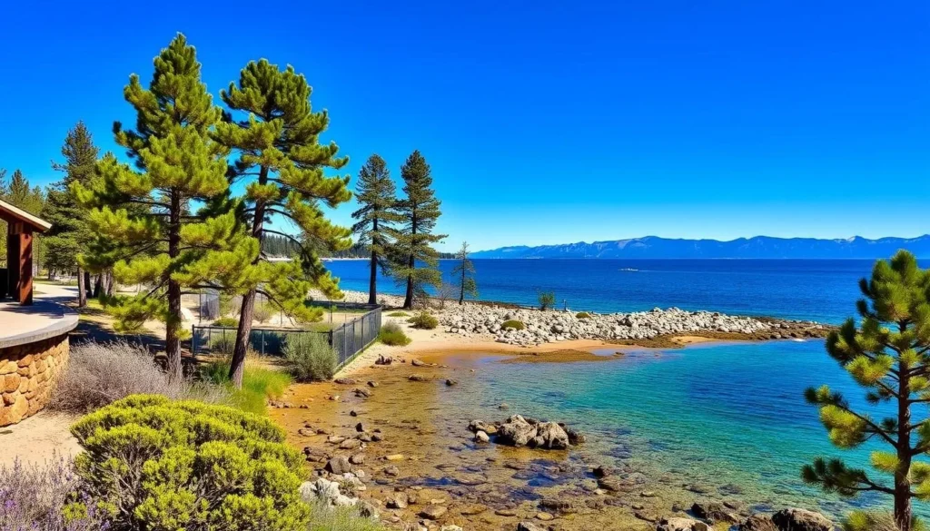 An image of the Kings Beach State Recreation Area with Lake Tahoe in the background