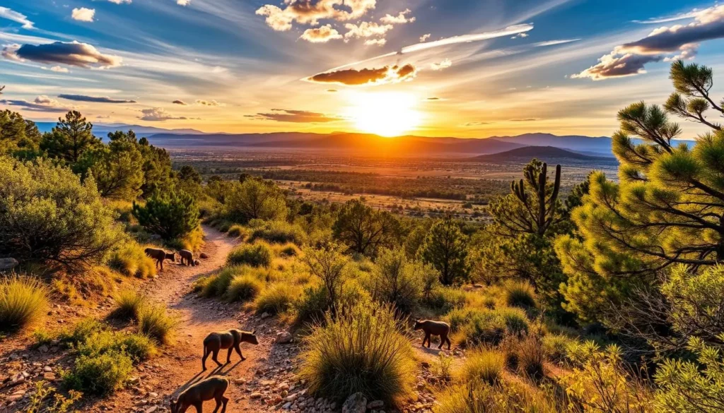 An image of the Los Alamos Nature Center with trails and wildlife.