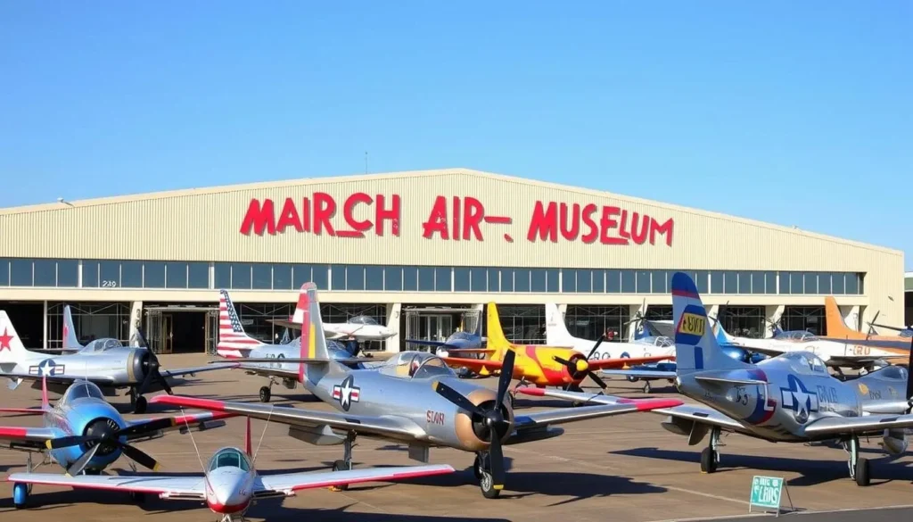 An image of the March Field Air Museum showcasing its extensive collection of aircraft.