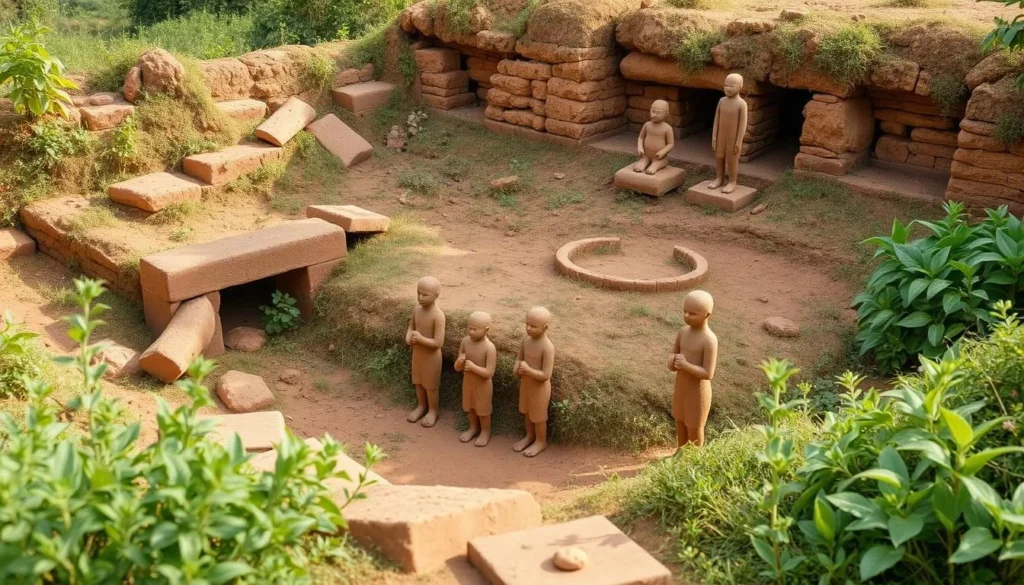 An image of the NOK Settlement archaeological site in Kaduna, Nigeria, showcasing ancient terracotta figurines.